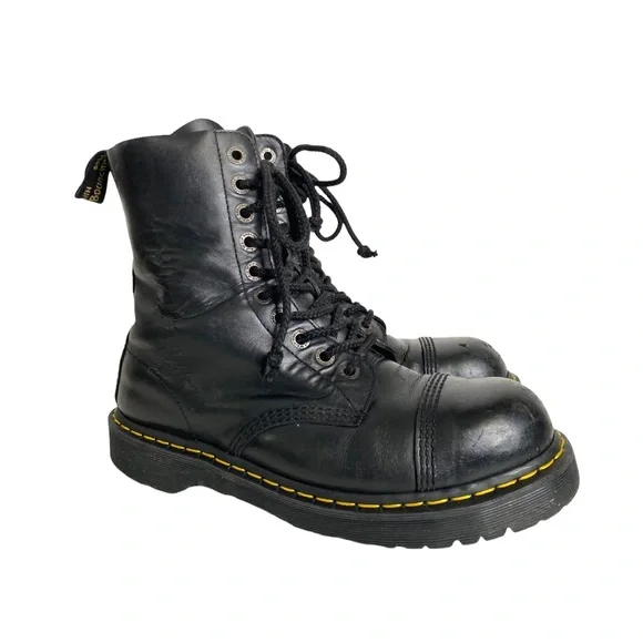 Dr Martens 10966 Steel Toe Cap Combat Boots Black Leather 10 Eye Lace Up Punk 11 - Picture 2 of 16